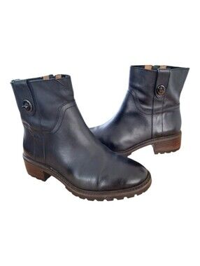 Coach Women's Georgetta Black Leather Lug Sole Moto Utility  Ankle Boots sz8
